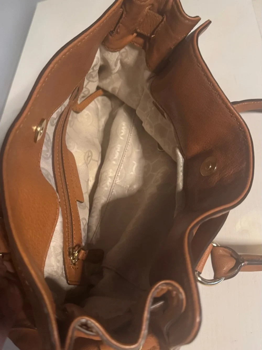 Michael Kors Cognac Leather Satchel with Gold Hardware - Picture 9 of 12